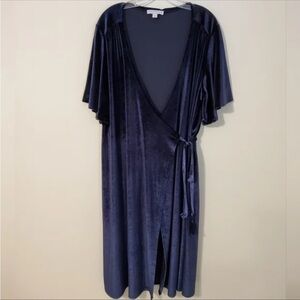 Boutique Women’s Wrap Maxi Dress 3X Blue Velour Contemporary Formal